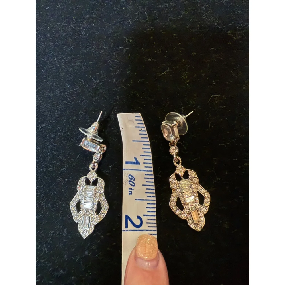Deco Cubic Zirconia Silver Drop Earrings - Picture 6 of 6